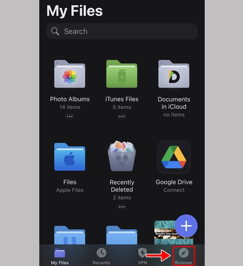 Open the browser inside the app Install Documents by Readdle app